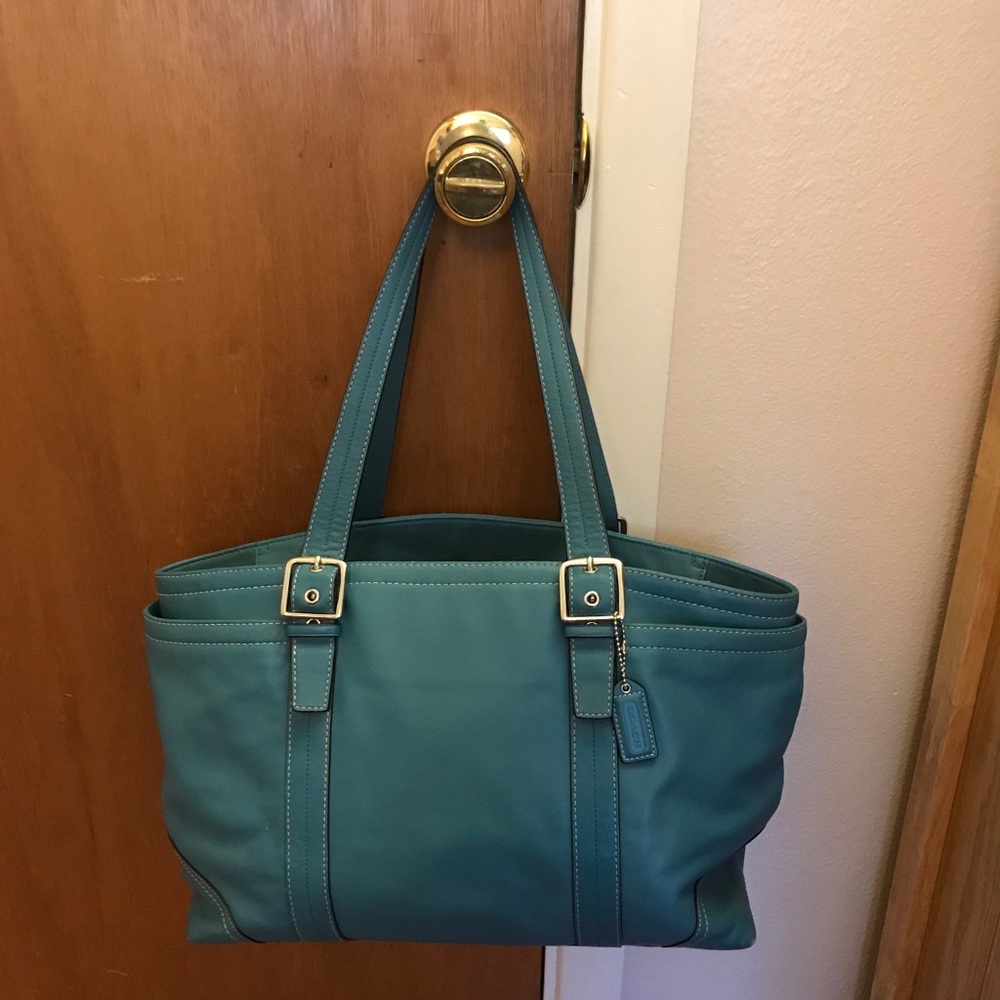 Coach leather turquoise laptop bag